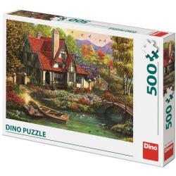 DINO Puzzle 500 dílků Chata u jezera obraz 47x33cm skládačka