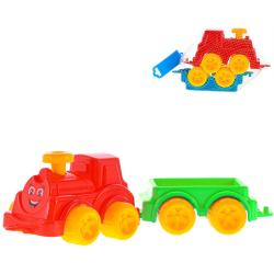 Baby vláček barevný set lokomotiva + vagón s obličejem 2 barvy plast