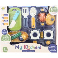 Nádobí dětské plastové set s vařičem a maketami potravin v krabici
