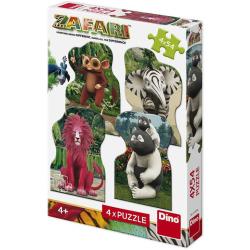 DINO Puzzle 4x54 dílků Zafari: Zoomba a kamarádi 13x19cm skládačka 4v1