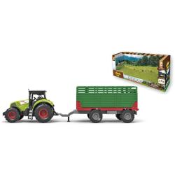 Traktor farmářský 29cm set s přívěsem na baterie Světlo Zvuk v krabici