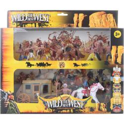 Divoký západ westernový set kočár se 3 koni a indiány plast v krabici