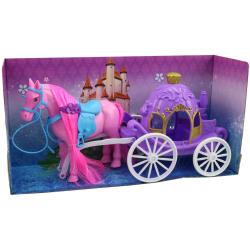 Kočár pro princeznu herní set s koněm 34cm 2 barvy plast