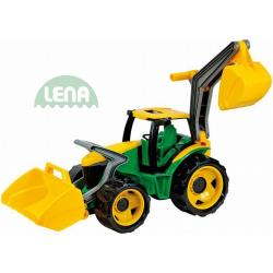 LENA Traktor na písek se lžící a bagrem zelenožlutý plast