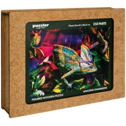 PUZZLER DŘEVO Úchvatný chameleon 30x21cm dekorativní skládačka 250 dílků