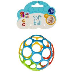 BAM BAM Baby Koule gumová duhová 10cm soft děrovaný míček pro miminko