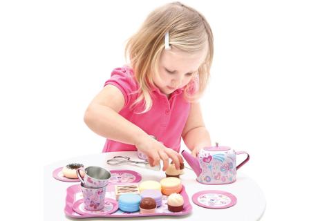 BINO Čajový servis dětské nádobíčko kovové set s cukrovím a stojanem