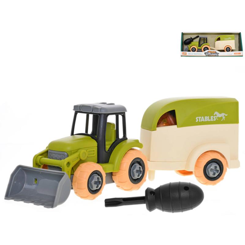 Traktor s přívěsem montážní šroubovací set s nástrojem a koníkem volný chod
