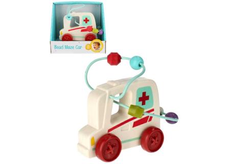 BAM BAM Baby auto sanitka na setrvačník labyrint motorický s korálky plast