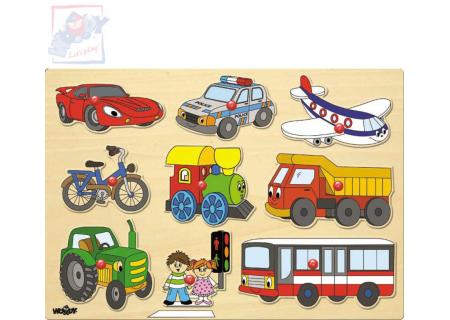 WOODY DŘEVO Baby puzzle vkládací Dopravní prostředky na desce 9 dílků