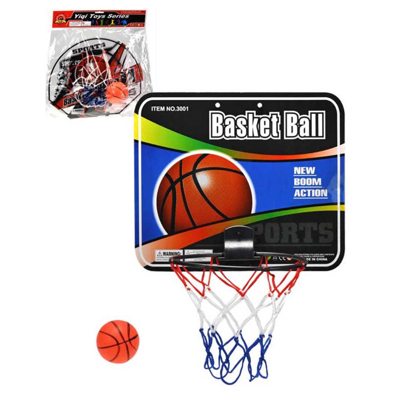 Koš basketbalový na košíkovou set s míčem 9cm různé druhy trikolora v sáčku